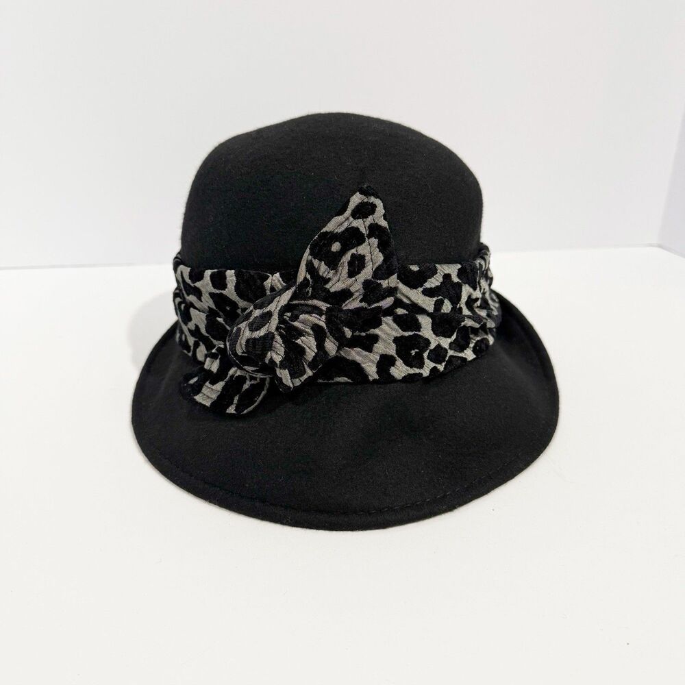 Callanan Cloche Bucket Bowler Hat Black 100% Wool Bow Bohemian City One Size - Picture 2 of 16
